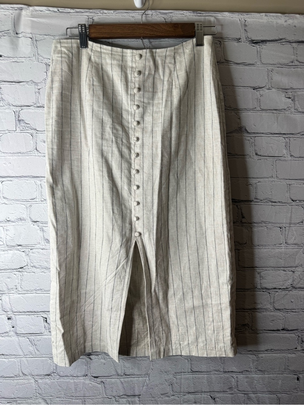 Banana republic Linen-Blend Cream Stripe Button-Front Midi Skirt size 4